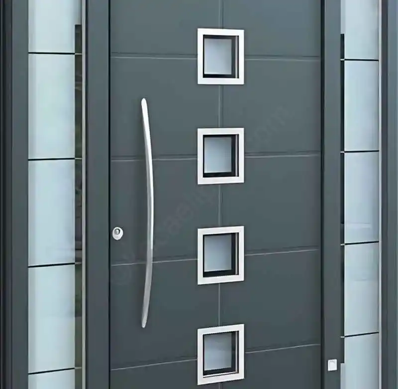 Kocaeli PEN tarafından uygulanan, antrasit renkli, geniş camlı, fotoselli alüminyum kapı