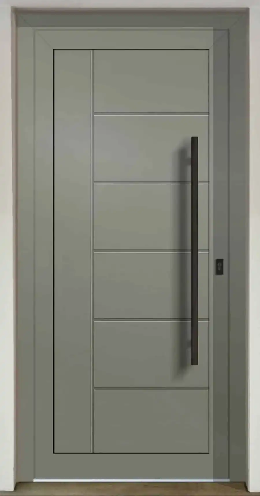 Kocaeli'de modern bir apartman dairesi için Kocaeli PEN tarafından montajı yapılmış, antrasit renkli, aynalı ve çelik rozetli lüks çelik kapı