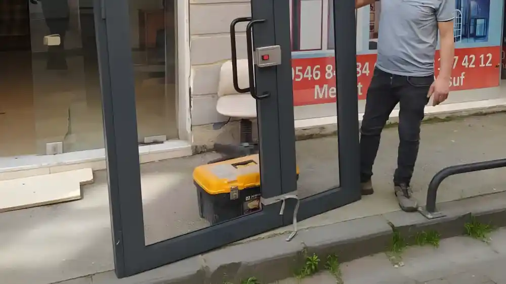 Her bir kapı, atölyemizden montaj alanına, ustalarımızın emeği ve Kocaeli PEN güvencesiyle ulaşır. Emekevler Alüminyum Kapı projemizden bir kare.