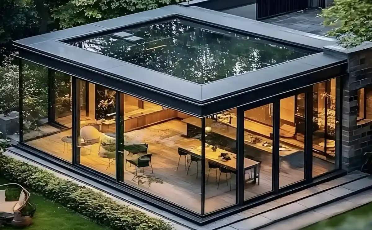 Villa için ısıcamlı, modern alüminyum profilli kış bahçesi ve cam tavanlar