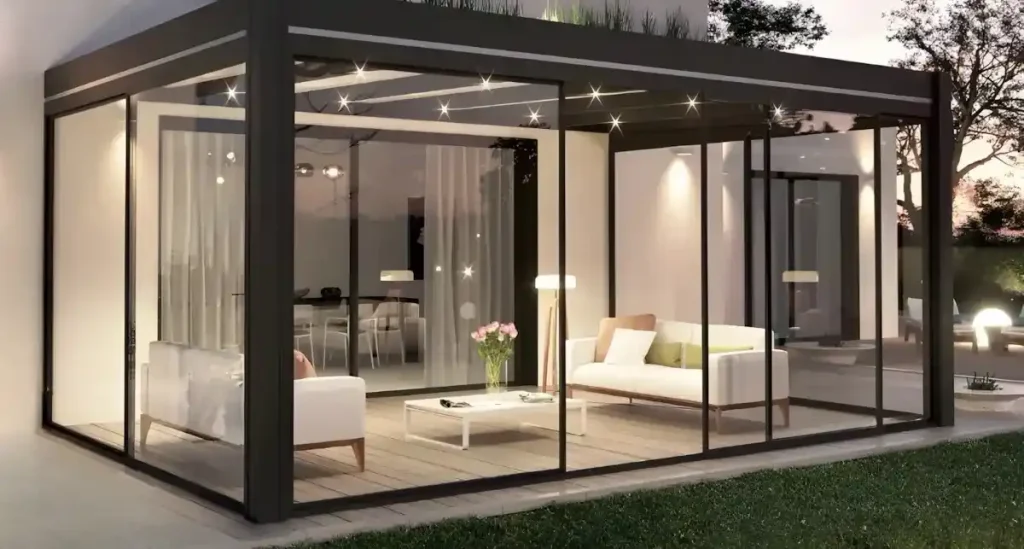 Villa için ısıcamlı, modern alüminyum profilli kış bahçesi ve cam tavanlar