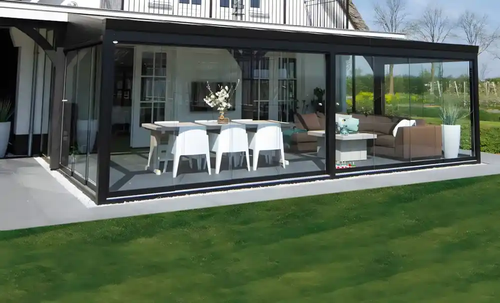 Kocaeli uzaktan kumandalı, LED aydınlatmalı, açılır-kapanır tavanlı modern pergola tente sistemi.